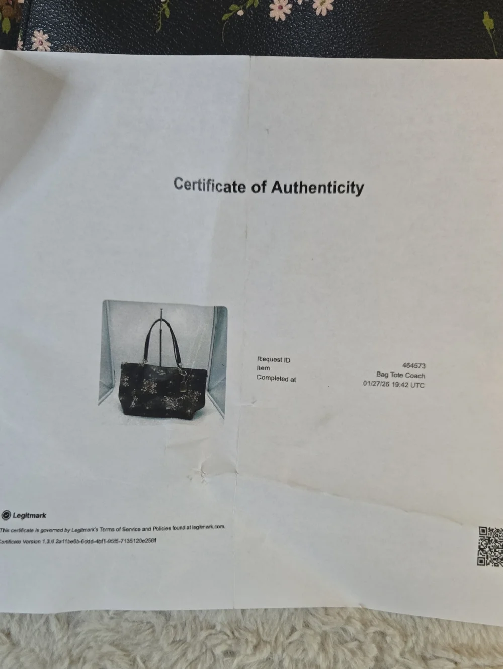 Coach Floral Print Black Leather Tote Bag With Large Gold Coach Tag